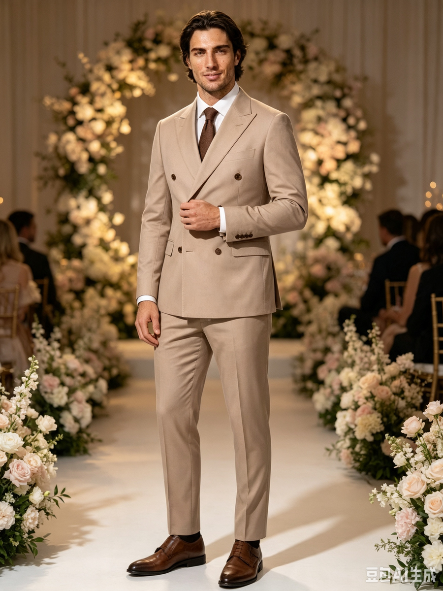 Classic 2 Piece Taupe Men's Suit with Regular Fit and Sophisticated Peak Lapel