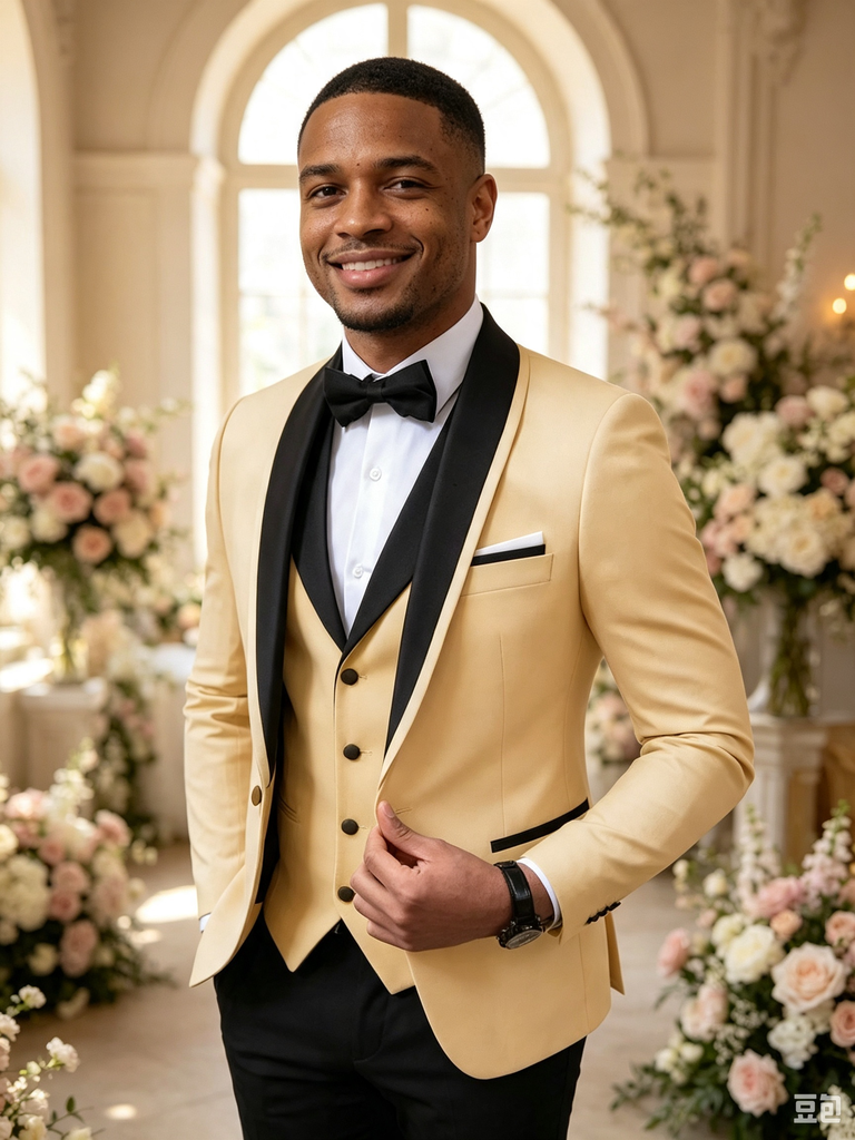 Classic 2 Piece Gold Men's Suit with Regular Fit and Sophisticated Peak Lapel