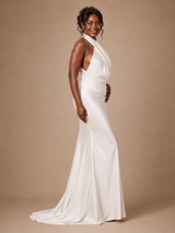 ChicSew Elegant Halter Satin Mermaid Open Back Floor-Length Wedding Dress