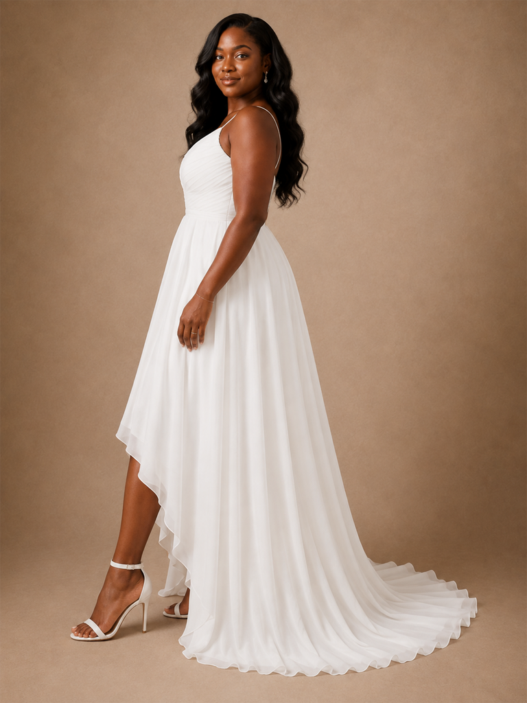 ChicSew Sexy Spaghetti Straps Chiffon A-Line High-Low Wedding Dress With Pleats