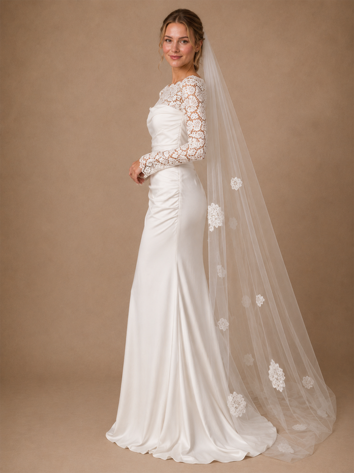 ChicSew Fancy Bateau Long Sleeves Mermaid Satin Lace Floor-Length Wedding Dress