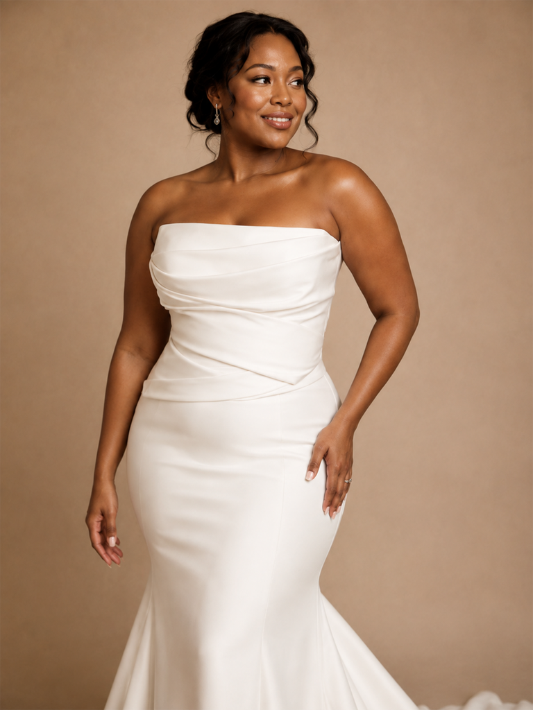 ChicSew Elegant Fancy Strapless Crepe Ruched Mermaid Floor-Length Wedding Dress