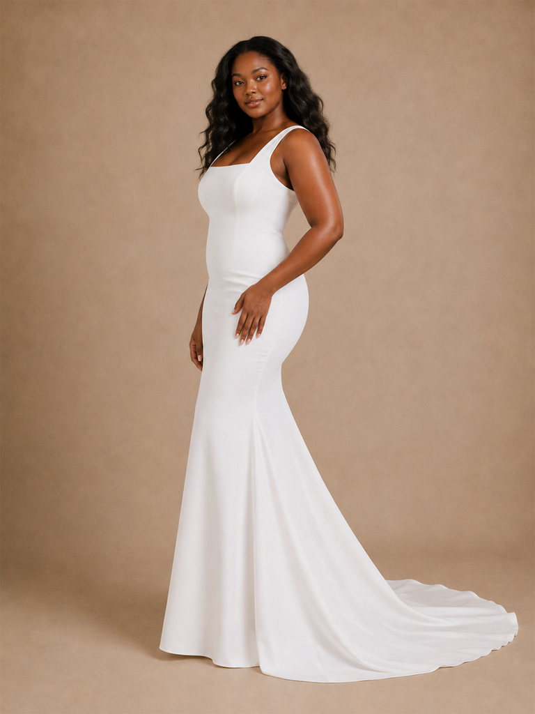 ChicSew Fancy Crepe Square Neck Mermaid Floor-Length Wedding Dress Online