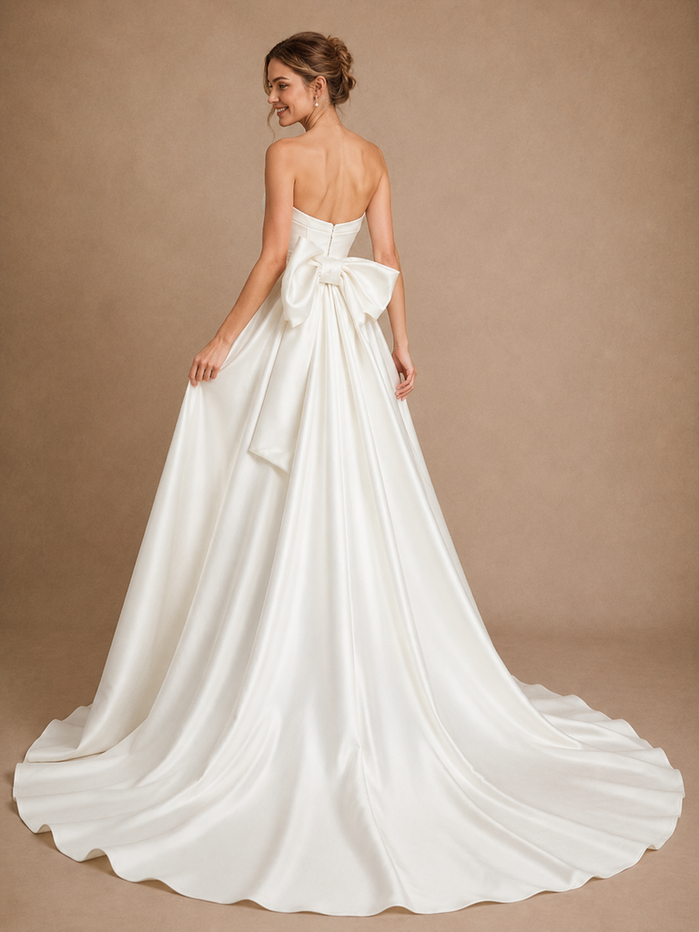 ChicSew Classic Strapless Satin Mermaid Floor-Length Wedding Dresses With Overskirt