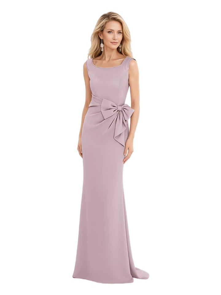Elegant Square Neckline Mermaid Crepe Long Mother Of The Bride Dresses Bow Knot
