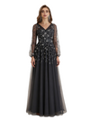 Elegant A-Line V-Neck Lace Long Sleeves Chiffon Long Mother Of The Bride Groom Dresses