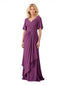 Elegant Chiffon V-Neck Half Sleeves Ruffle Long Mother of The Bride and Groom Dresses