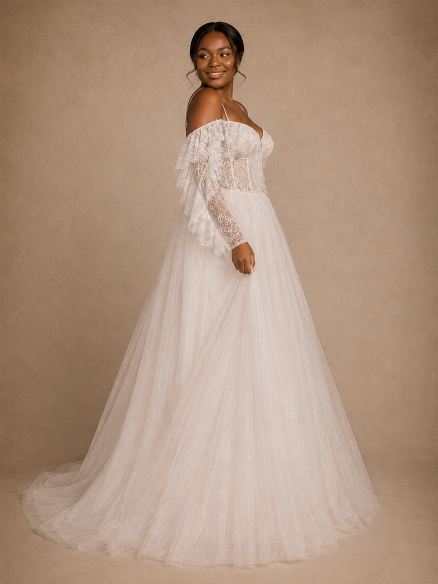 ChicSew Unique Spaghetti Straps Boning Lace Glitter Tulle Long A-Line Wedding Dress