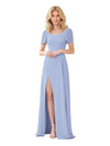 Elegant Side Slit Short Sleeves A-Line Chiffon Mother Of The Bride Evening Dresses