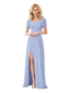 Elegant Side Slit Short Sleeves A-Line Chiffon Mother Of The Bride Evening Dresses