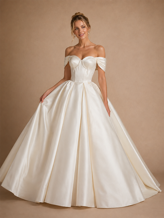 ChicSew Classic Off Shoulder Sleeveless Satin A-Line Floor-Length Wedding Dresses With Beading