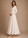 ChicSew Modern V-Neck Long Sleeves Beading Crepe A-Line Floor-Length Wedding Dress