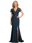 Elegant Mermaid V-Neck Short Sleeves Side Slit Chiffon Long Mother Of The Groom Dresses
