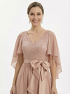 Elegant V-Neck Lace Chiffon A-Line Bow Knot Mother of The Bride Dresses