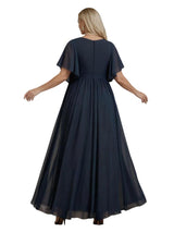 Elegant V-neck Bell Sleeves Lace Chiffon A-Line Mother of The Bride Dresses Overskirt