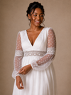 ChicSew Elegant V-Neck Long Tulle Sleeves Chiffon A-Line Maxi Wedding Dress