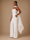 ChicSew Modern Crepe Strapless Floor-Length Wedding Jumpsuit With Scarf Cape