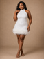 ChicSew Unique Modern Halter Sheath Beaded Sequin Tulle Mini-Length Wedding Dress