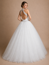 ChicSew Elegant High-Neck A-Line Glitter Tulle Rhinestone Floor-Length Wedding Dress