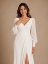 ChicSew Elegant Simple V-Neck Long Sleeves Chiffon Mermaid Long Wedding Dress