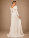 ChicSew Modern Mermaid Crepe Asymmetric Long Sleeves Floor-Length Wedding Dress