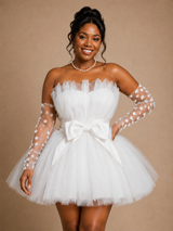 ChicSew Fancy Strapless Bow Knot Sleeveless A-Line Tulle Mini-Length Wedding Dress