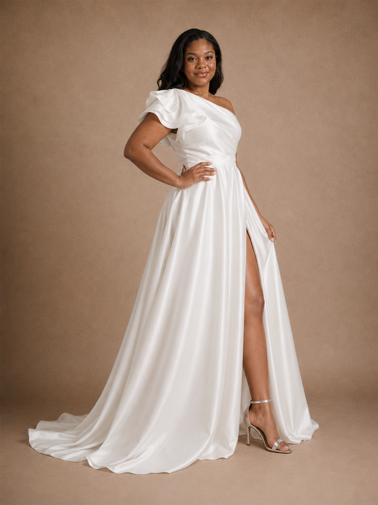 ChicSew Elegant One Shoulder A-Line Side Slit Floor-Length Wedding Dress