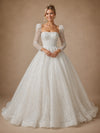 ChicSew Unique Square Neck Long Sleeves A-Line Sequin Floor-Length Wedding Dresses