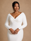 ChicSew Elegant Unique V-Neck Mermaid Crepe Long Sleeves Maxi Long Wedding Dress With Button