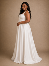 ChicSew Elegant Spaghetti Straps Square Neck Satin A-Line Wedding Dress