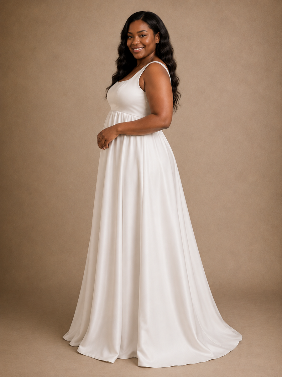 ChicSew Elegant Spaghetti Straps Square Neck Satin A-Line Wedding Dress