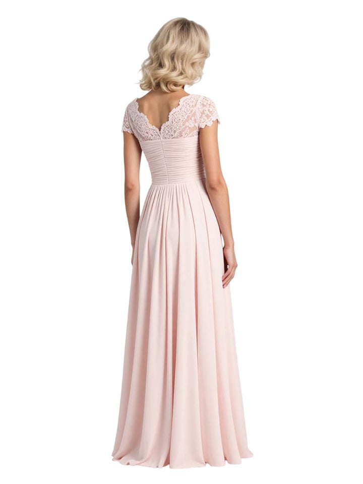 Elegant V-neck Cap Sleeves Ruffles Chiffon A-Line Mother of The Bride Dresses