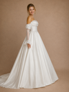 ChicSew Fancy Elegant Strapless 3/4 Sleeves A-Line Satin Maxi Wedding Dress