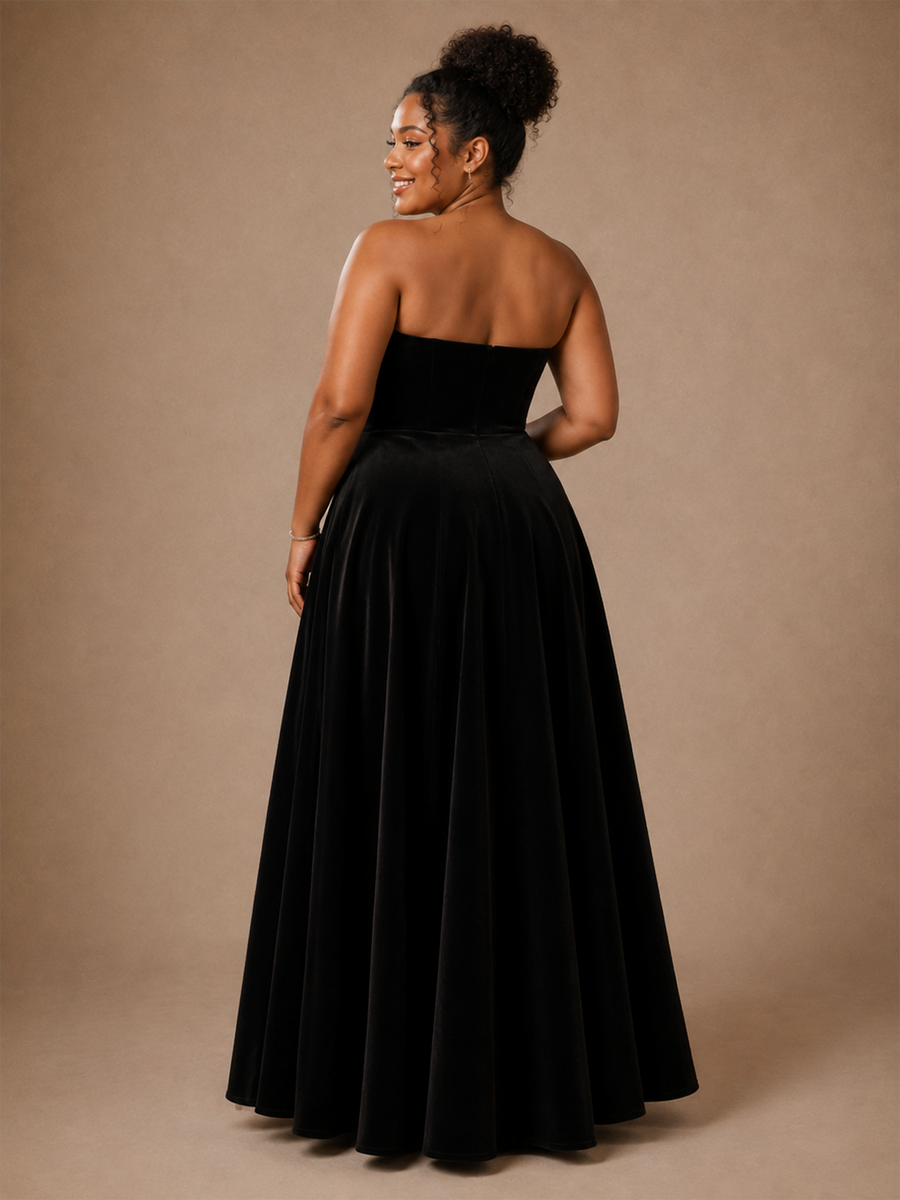 ChicSew Elegant Strapless Black & White A-Line Velvet Tulle Maxi Wedding Dress