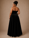 ChicSew Elegant Strapless Black & White A-Line Velvet Tulle Maxi Wedding Dress