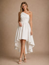 ChicSew Classy One Shoulder A-Line High-Low Ruched Satin Wedding Dresses