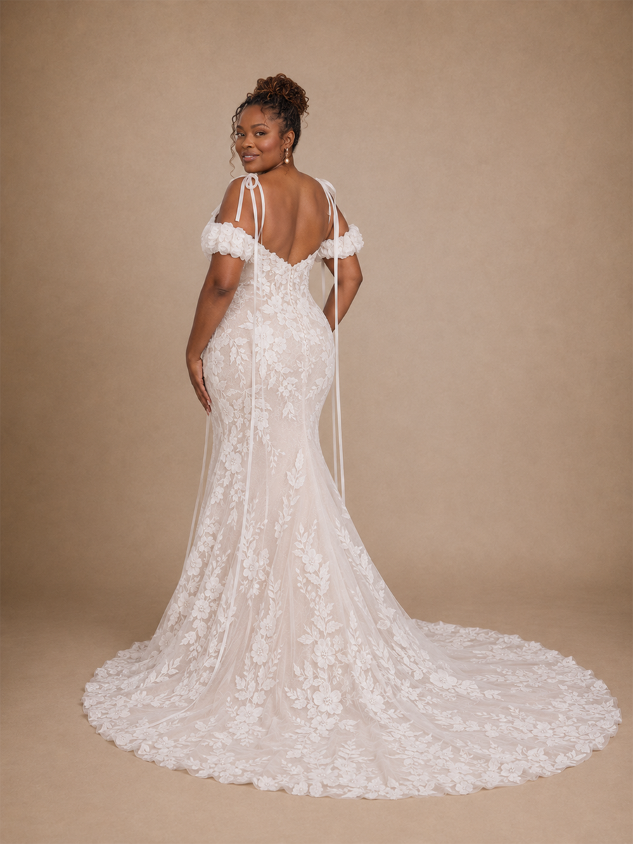 ChicSew Modern Unique Mermaid Cold Shoulder Lace Tulle Maxi Long Wedding Dress