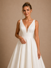 ChicSew Classy Elegant V-Neck Sleeveless Satin A-Line Maxi Long Wedding Dress
