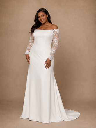 ChicSew Fancy Strapless Crepe Long Lace Sleeves Mermaid Floor-Length Wedding Dress