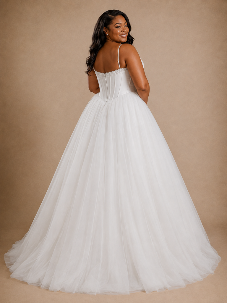 ChicSew Romantic Spaghetti Straps A-Line Sleeveless Lace Tulle Maxi Wedding Dress