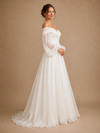 ChicSew Elegant Off Shoulder Long Sleeves Tulle A-Line Maxi Wedding Dress