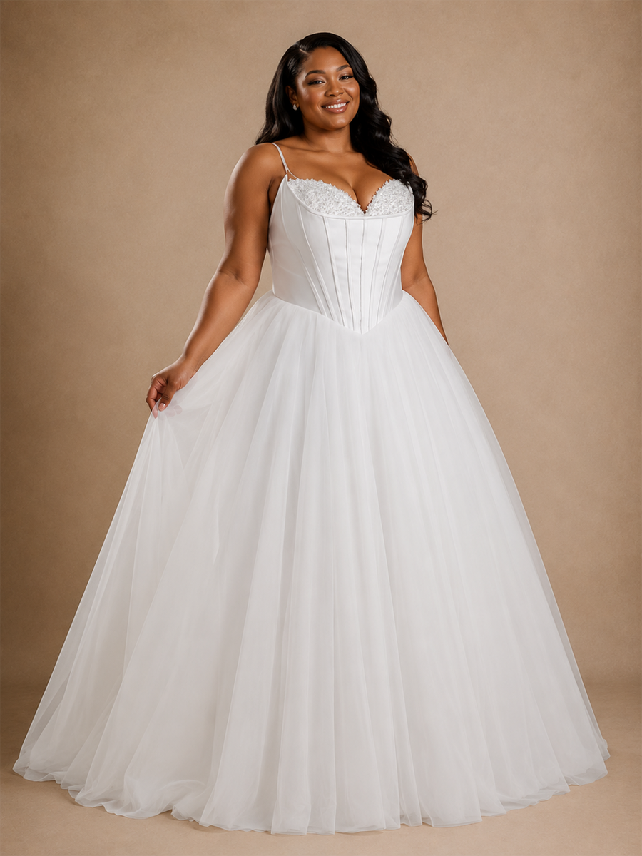 ChicSew Romantic Spaghetti Straps A-Line Sleeveless Lace Tulle Maxi Wedding Dress