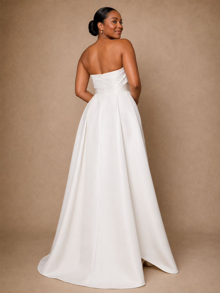 ChicSew Modern Crepe Sweetheart Long Wedding Jumpsuit With Overskirt