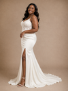 ChicSew Fancy Mermaid Spaghetti Straps Side Slit Satin Floor-Length Wedding Dress With Lace Applique