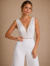 ChicSew Sexy Spaghetti Straps V-Neck Sleeveless Crepe Long Wedding Jumpsuit