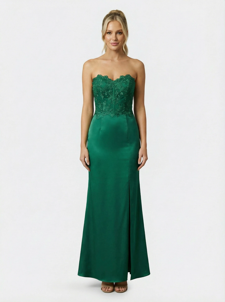 Elegant Strapless Sweetheart Lace Satin Sweetheart Mermaid Evening Formal Gown