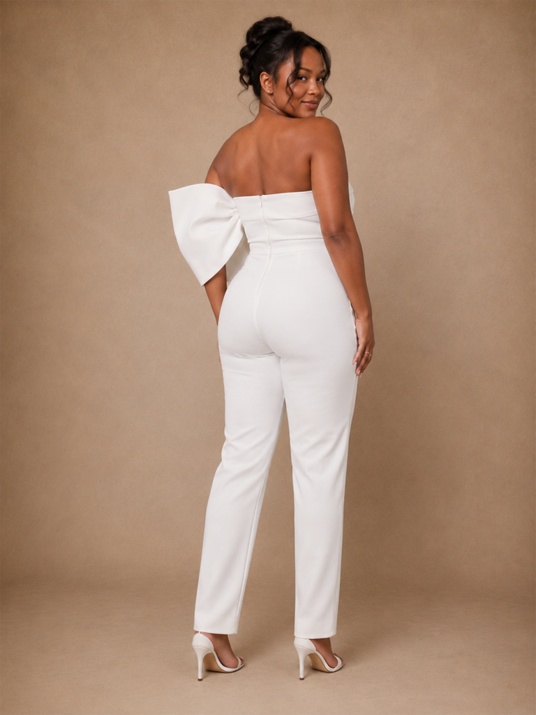 ChicSew Unqiue One Shoulder Crepe Ankle-Length Wedding Jumpsuit