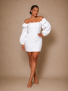 ChicSew Elegant Sheath Mini Strapless Crepe Wedding Dress With Long Puff Sleeves
