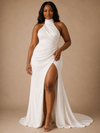 ChicSew Elegant Crepe Halter Mermaid Side Slit Ruched Floor-Length Wedding Dress