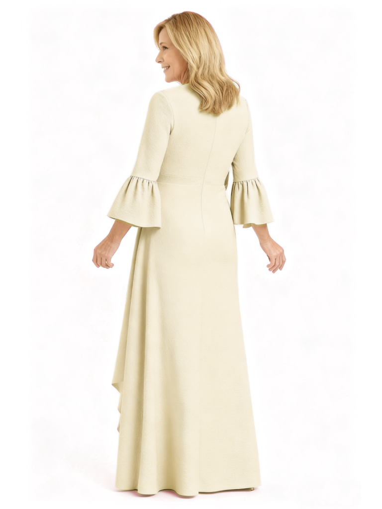 Elegant Side Slit Jewel Ruffle A-Line Crepe Long Mother Of The Groom Dress For Wedding